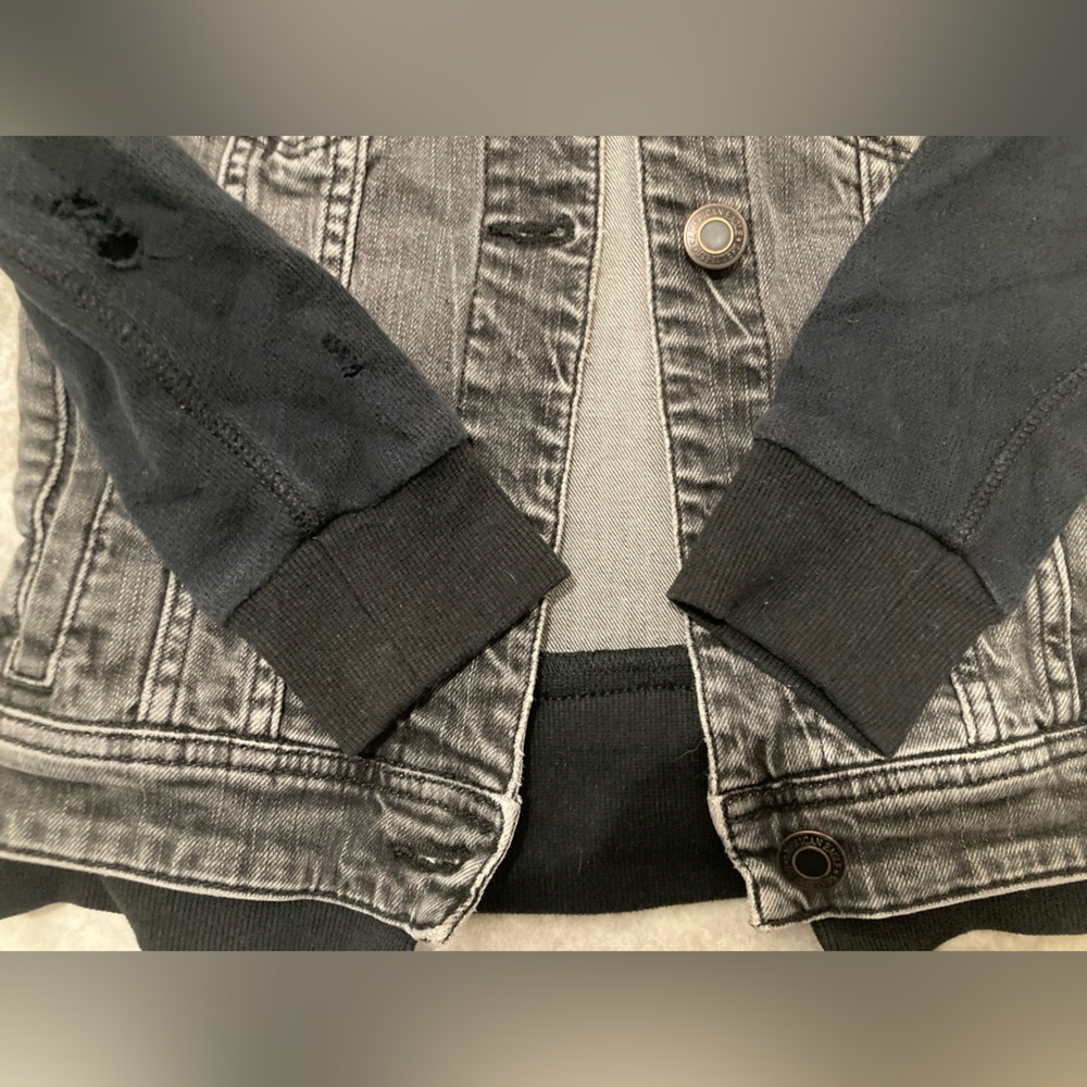 AEO 🦅 Black Denim Vest Sweatshirt Hoodie Jacket - Picture 8 of 11